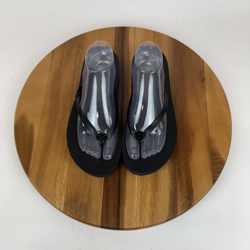 New Womens Tory Burch Black Comfort Platfom Thong Flip‎ Flops Shoes 10 M